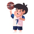 kids children holding ball to dribble and shooting in a basketball flat color isolated background vector illustration Royalty Free Stock Photo