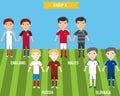 Kids children in home and away jersey uniform in France EURO 2016 championship infographic soccer GROUP A. Illustration. EPS 10.