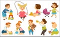 Kids children playing toys and games on playground vector cartoon Royalty Free Stock Photo