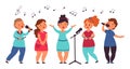 Kids choir. Cute singing kid, vocal art girl singer. Cartoon musical children concert, song show. Isolated music band