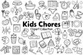 Kids chores clipart collection in outline. Black and white daily routine icons set Royalty Free Stock Photo