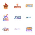 Kids city playground logo set, cartoon style