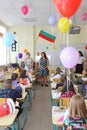 Kids in classroom in primary school for First day of school on September 15, 2021