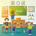 Kids cleaning classroom. Vector illustration Royalty Free Stock Photo