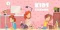 Kids Cleaning Room Cartoon Poster Royalty Free Stock Photo