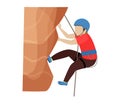 Kids climbing vector climber children character climbs rock mountain wall or mountainous cliff illustration