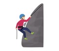 Kids climbing vector climber children character climbs rock mountain wall or mountainous cliff illustration