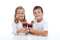 Kids clink glasses of fresh beetroot juice Royalty Free Stock Photo