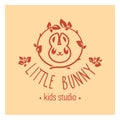 Kids club logo with bunny. Cute kindergarten sign.