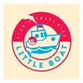 Kids club logo with little boat. Cute kindergarten sign.