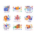 Kids club logo original set, creative labels templates, playground, entertainment, science education curricular club