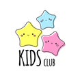 Kids club logo template. Three cute stars. Sign, label for children design