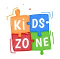 Kids club zone logo, education game area, recreation label, kid leisure, playground, design, cartoon style vector Royalty Free Stock Photo