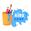 Kids club zone logo, education game area, recreation label, kid leisure, playground, design, cartoon style vector Royalty Free Stock Photo