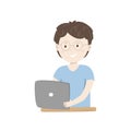 Kids coding. Small happy boy holding his tablet. Vector ilustration