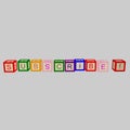 Kids color cubes with letters. Subscribe word. Vector.
