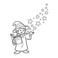 Kids Coloring Art Playful Wizard Apprentice Casting a Star Spell Magical Room Royalty Free Stock Photo