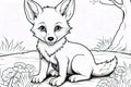 Kids coloring book image, fox cub, basic line drawing, simple image for young children to be able to color in