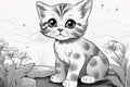 Kids coloring book image, kitten, basic line drawing, simple image for young children to be able to color in