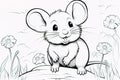 Kids coloring book image, a mouse, basic line drawing, simple image for young children to be able to color in