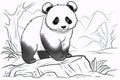 Kids coloring book image, panda cub, basic line drawing, simple image for young children to be able to color in
