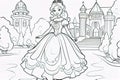 Kids coloring book image, princess, basic line drawing, simple image for young children to be able to color in