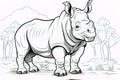 Kids coloring book image, rhinoceros cub, basic line drawing, simple image for young children to be able to color in