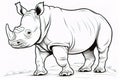 Kids coloring book image, rhinoceros cub, basic line drawing, simple image for young children to be able to color in