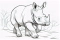 Kids coloring book image, rhinoceros cub, basic line drawing, simple image for young children to be able to color in