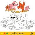 Kids coloring cute funny starfish family vector illustration