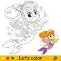 Kids coloring cute mermaid fairy vector illustration