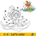 Kids coloring cute mermaid and sea stingray vector illustration