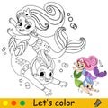 Kids coloring little mermaid twins vector illustration