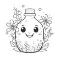 Kids coloring page of a happy bottle with flowers that is blank and downloadable for them to complete