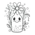 Kids coloring page of a happy bottle with flowers that is blank and downloadable for them to complete