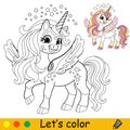 Kids coloring with pretty winged unicorn vector