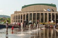 Kids cooling off in the water basins of Esplanade of Place des Arts