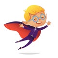 Kids Costume Party. Dracula Vampire Boy in Halloween devil costume laughing and flying. Cartoon vector Character for Royalty Free Stock Photo