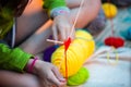 Kids creating mandala with different colors handmade Royalty Free Stock Photo