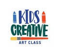 Kids creative art class flat vector logo. Childish educational centre, development studio social media banner concept