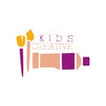 Kids Creative Class Template Promotional Logo With Oil Paint Tube Symbols Of Art and Creativity