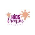 Kids Creative Class Template Promotional Logo With Paint Blobs, Symbols Of Art and Creativity