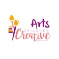 Kids Creative Class Template Promotional Logo With Paintbrushes And Paint Bottle, Symbols Of Art and Creativity