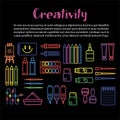Kids creativity poster of art and drawing tools for children creative design education.