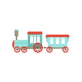Kids cute cartoon toy passenger train, colorful railroad toy with locomotive vector Illustration on a white background