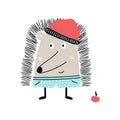 Kids cute hand drawn nursery poster with cool hedgehog animal in the hat in scandinavian style. Vector illustration