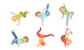 Kids Dancing Break Dance Set, Boys and Girls Performing Modern Dance Vector Illustration Royalty Free Stock Photo