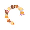 Kids Dancing in Circle Holding Hands, Cute Preschool Boys and Girls Playing Together, Top View Cartoon Vector