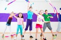 Kids in dancing class traninng with scarfs Royalty Free Stock Photo