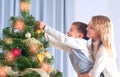 Kids Decorating Christmas Tree Royalty Free Stock Photo